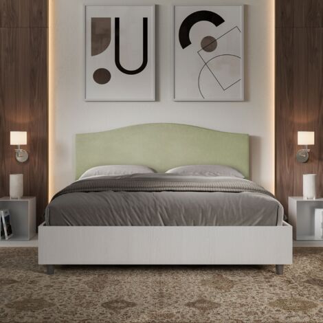 Letto contenitore da 160x190 in legno bianco e testata in microfibra te' verde Grace