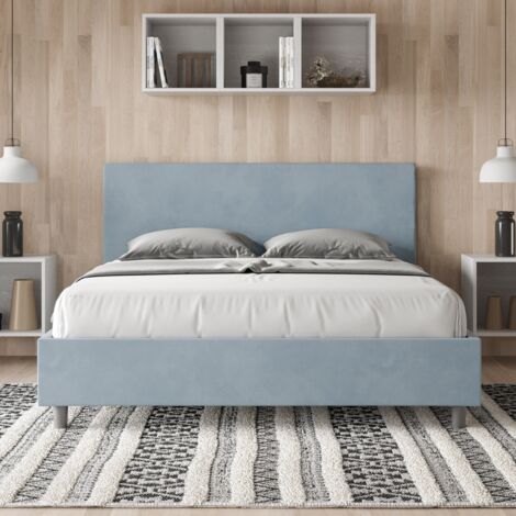 Letto contenitore da 160x190 in microfibra azzurro Adele