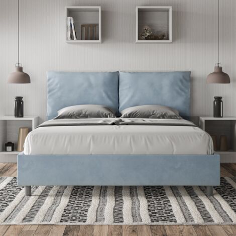 Letto contenitore da 160x190 in microfibra azzurro Antea