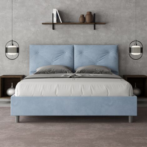 Letto contenitore da 160x190 in microfibra azzurro Appia
