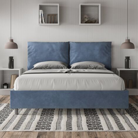 Letto contenitore da 160x190 in microfibra blu Antea