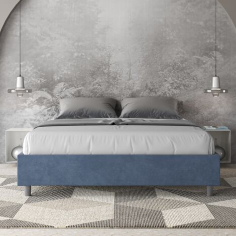Letto contenitore da 160x190 in microfibra blu Azelia