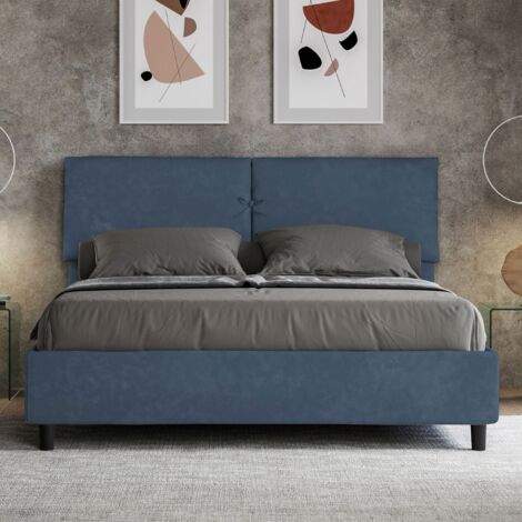 Letto contenitore da 160x190 in microfibra blu Mados