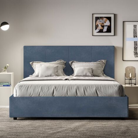 Letto contenitore da 160x190 in microfibra blu Mika