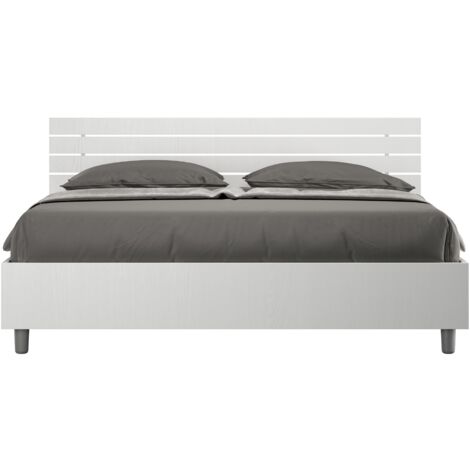 Letto contenitore doppia alzata 160x200 testata dritta con doghe bianco frassino Ankel