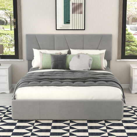 Letto contenitore imbottito con 4 cassetti, testiera regolabile - 140 x 200 cm, grigio