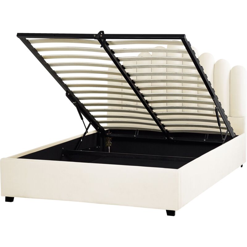 Beliani Letto Contenitore Velluto Bianco Sporco 140 X 200 Cm Testat...