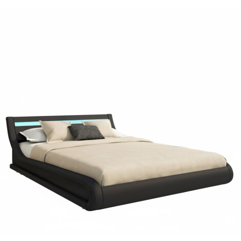 Letto Contenitore  Letto con Testiera e Rete  Struttura Letto con LED  Nero Opaco  Llegno ed Ecopelle  Modello Parisina  Per Materasso 150x190