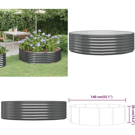 Letto da Giardino in Acciaio Zincato 140x140x36 cm Antracite - Letto in acciaio zincato - Fioriera da giardino