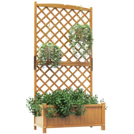 Letto da giardino rialzato con fioriera traliccio fori di drenaggio, Fioriera in legno 180cm da esterno Arancione