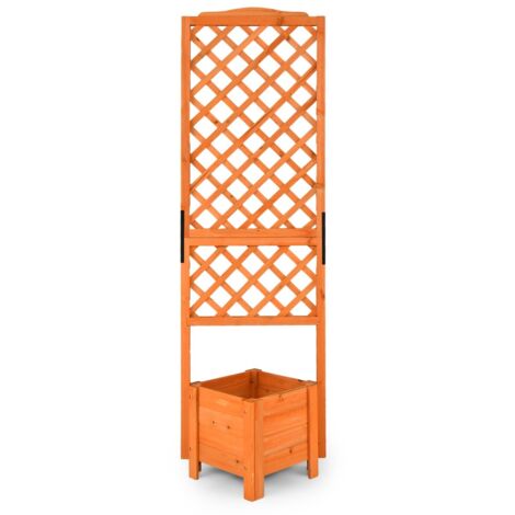 Letto da giardino rialzato con spalliera drenaggio grigliato, Fioriera in legno verticale per piante Arancione
