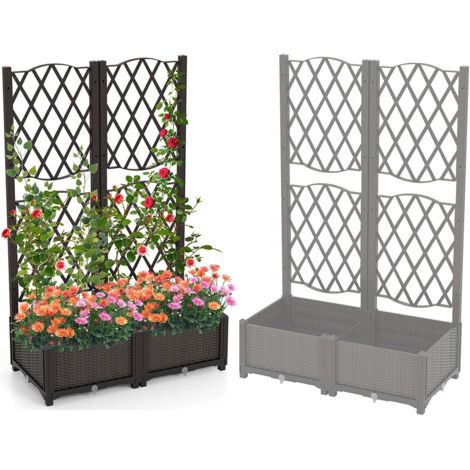 Letto da giardino rialzato con traliccio a reticolo, Fioriera in plastica autoportante per spazi esteriori (80 x 40 x 122 cm)