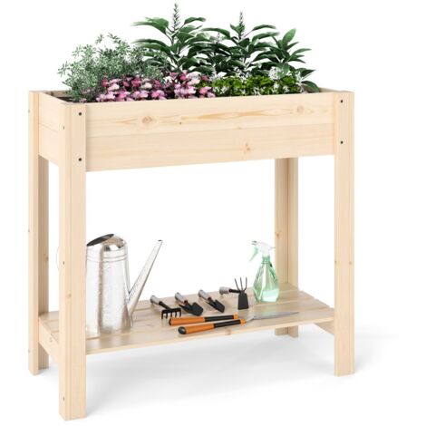 Letto da giardino rialzato in legno contenitore per fiori per interno ed esterno, Fioriera elevata con ripiano Naturale