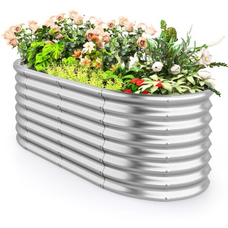 Letto da giardino rialzato tondo fioriera elevata da 60 cm con design a fondo aperto, Piastra verniciata bordo sicuro Argento