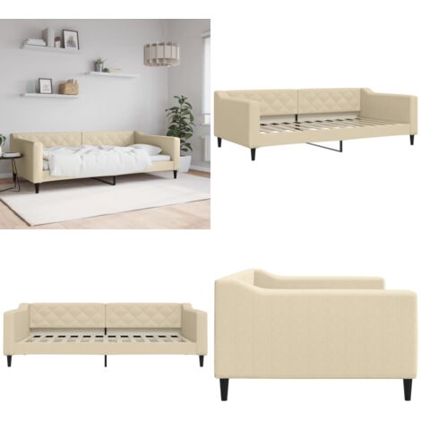 Letto da Giorno Crema 100x200 cm in Tessuto - Divano letto - Letto in tessuto