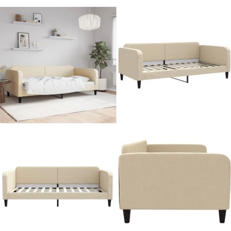 Letto da Giorno Crema 100x200 cm in Tessuto - Divano letto - Letto in tessuto