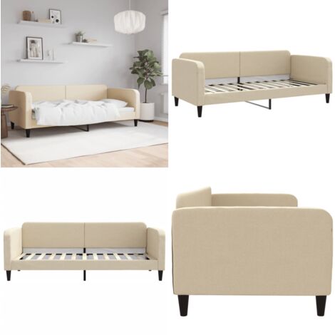 Letto da Giorno Crema 90x200 cm in Tessuto - Divano letto - Letto in tessuto