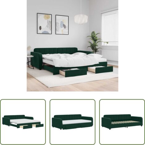 Letto da giorno -  Divano Letto Estraibile Cassetti Verde Scuro 100x200cm Velluto