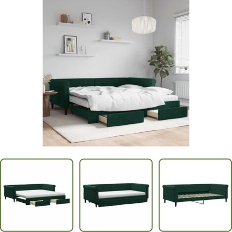 Letto da giorno -  Divano Letto Estraibile Cassetti Verde Scuro 100x200cm Velluto