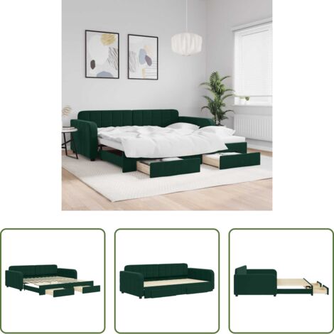 Letto da giorno -  Divano Letto Estraibile Cassetti Verde Scuro 100x200cm Velluto