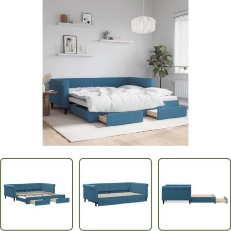 Letto da giorno -  Divano Letto Estraibile con Cassetti Blu 100x200 cm in Velluto