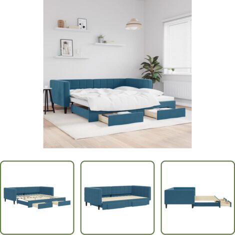Letto da giorno -  Divano Letto Estraibile con Cassetti Blu 100x200 cm in Velluto