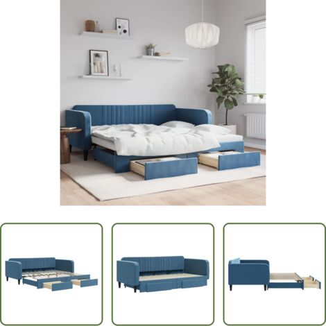 Letto da giorno -  Divano Letto Estraibile con Cassetti Blu 100x200 cm in Velluto