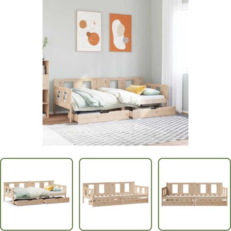 Letto da giorno -  Dormeuse con Cassetti 90x190 cm in Legno Massello Pino