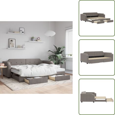 Letto da giorno - vidaXL Divano Letto Estraibile con Cassetti Tortora 100x200 cm Tessuto - Divano letto con cassetti