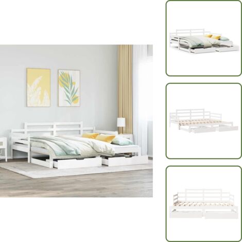 Letto da giorno - vidaXL Letto Estraibile con Cassetti senza Materasso Bianco 90x200 cm - Letto con materasso