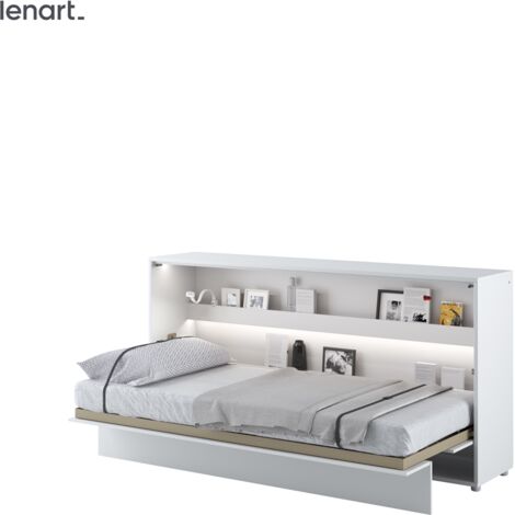 Letto da parete orizzontale Lenart bed concept cm211x46-118x107H Bianco Opaco