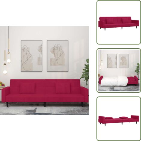 Letto da salotto - vidaXL Divano Letto a 2 Posti con 2 Cuscini Rosso Vino in Velluto - Divano letto in velluto