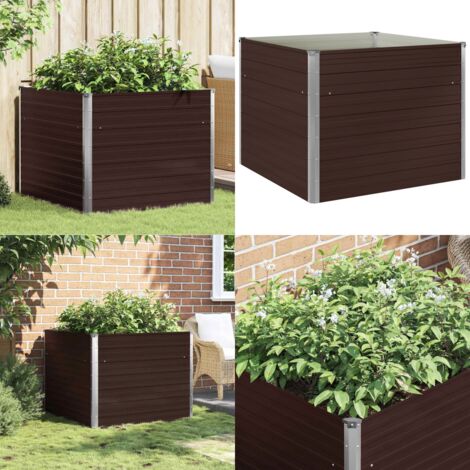 Letto di Coltura Rialzato Marrone 100x100x77cm Acciaio Zincato - Fioriera da giardino - Letto di coltura quadrato