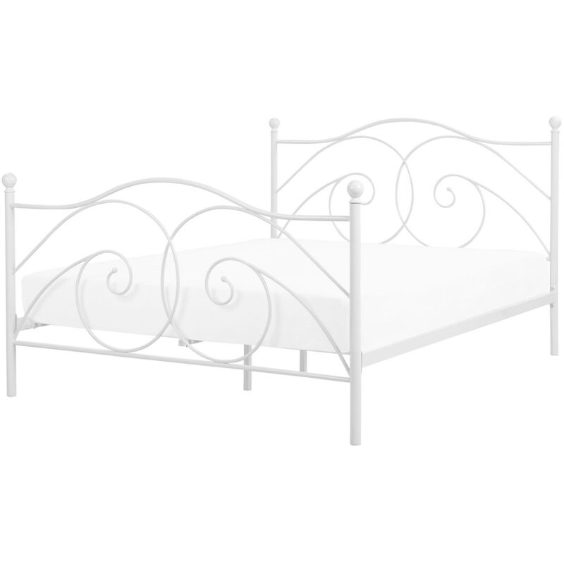 Beliani Letto In Metallo Bianco A Doghe Con Decorazioni Sinuose 160...