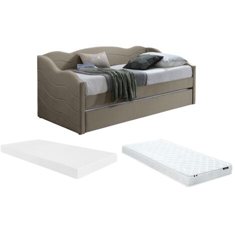 Letto divano a scomparsa 2 x 90 x 190 cm Velluto Beige + Materasso - LENVIA