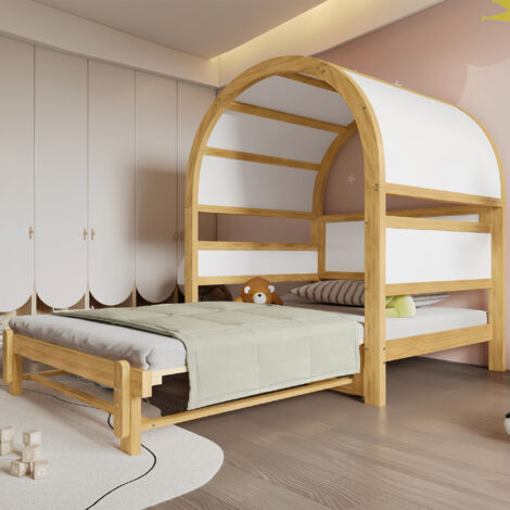 Letto estensibile 140x200 cm, letto per bambini, letto scorrevole, divano letto, con ripiano, MDF, bianco (senza materasso)