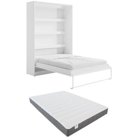 Letto estraibile 140 x 200 cm Apertura verticale manuale Con LED Bianco + Materasso - RAPILI