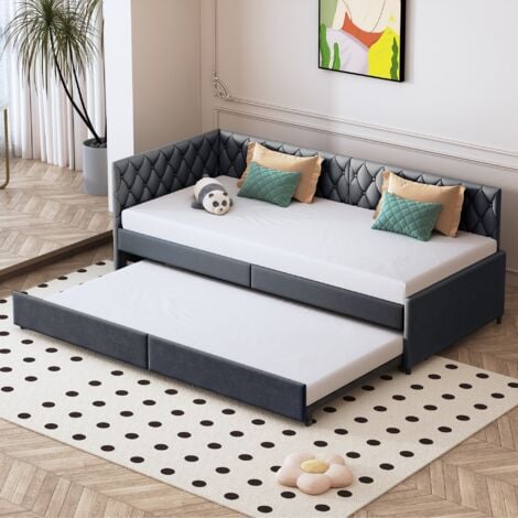 EIFSON Letto estraibile 90x200 cm, divano letto estensibile, velluto, rete a doghe, letto per bambini, letto per ospiti - Grigio