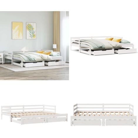 Letto Estraibile con Cassetti senza Materasso Bianco 90x190 cm - Divano letto - Letto con cassetti