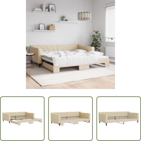 Letto estraibile -  Divano Letto con Letto Estraibile Crema 100x200 cm in Tessuto
