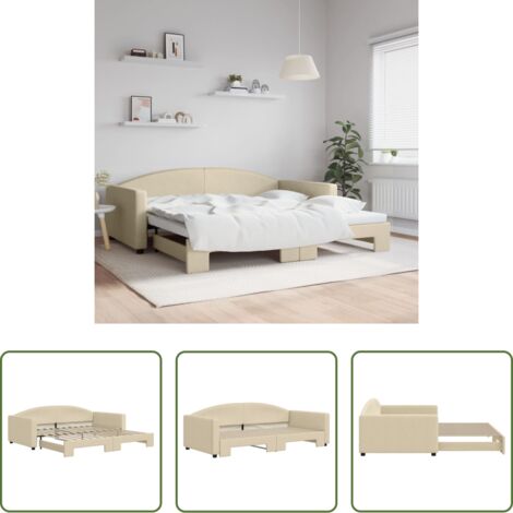 Letto estraibile -  Divano Letto con Letto Estraibile Crema 100x200 cm in Tessuto