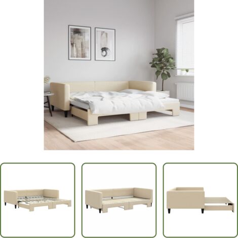 Letto estraibile -  Divano Letto con Letto Estraibile Crema 100x200 cm in Tessuto