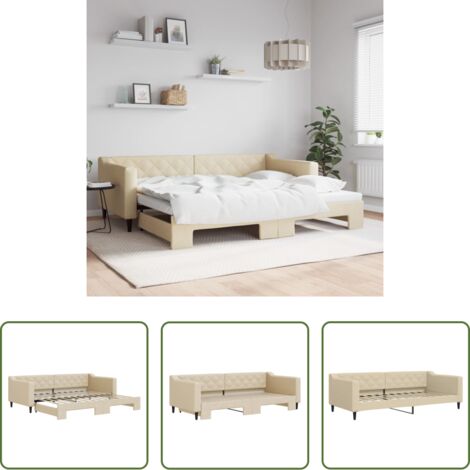 Letto estraibile -  Divano Letto con Letto Estraibile Crema 90x200 cm in Tessuto