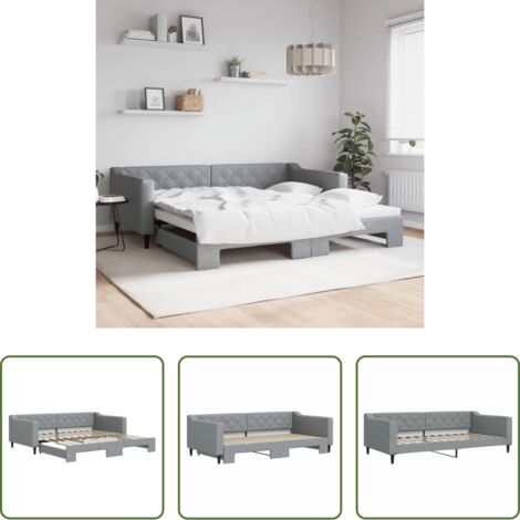 Letto estraibile -  Divano Letto con Letto Estraibile Grigio Chiaro 100x200 Tessuto