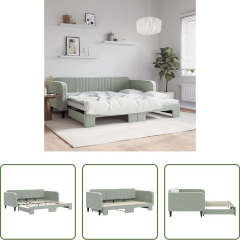 Letto estraibile -  Divano Letto con Letto Estraibile Grigio Chiaro 100x200 Velluto