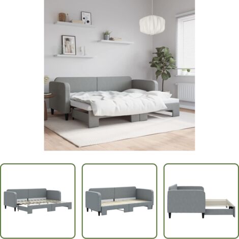 Letto estraibile -  Divano Letto con Letto Estraibile Grigio Chiaro 80x200 Tessuto