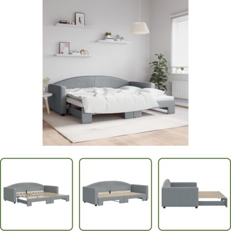 Letto estraibile -  Divano Letto con Letto Estraibile Grigio Chiaro 90x200 Tessuto