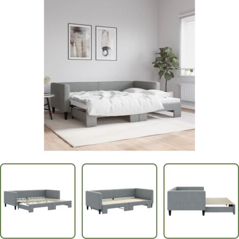 Letto estraibile -  Divano Letto con Letto Estraibile Grigio Chiaro 90x200 Tessuto