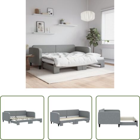Letto estraibile -  Divano Letto con Letto Estraibile Grigio Chiaro 90x200 Tessuto