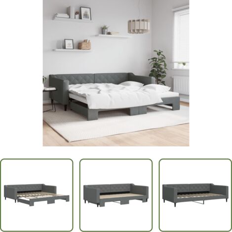 Letto estraibile -  Divano Letto con Letto Estraibile Grigio Scuro 100x200 Tessuto